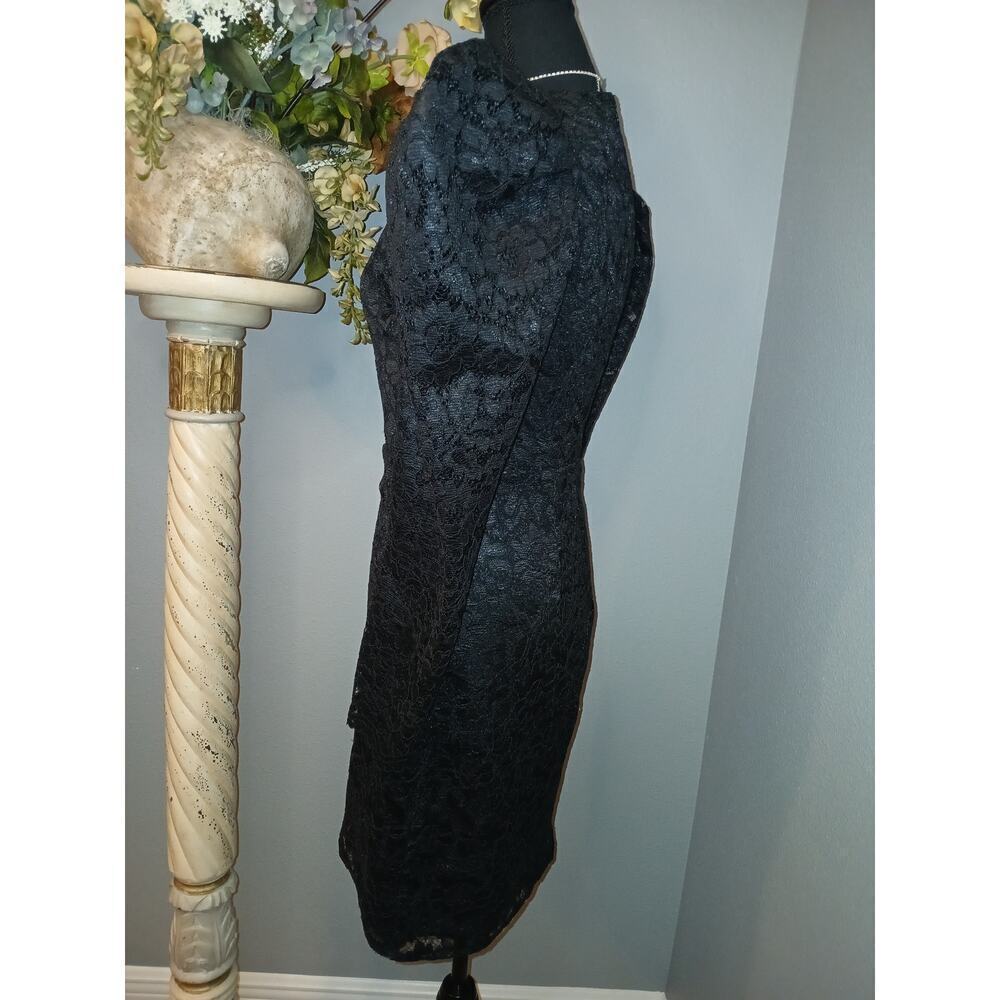 Express Fit & Flare Dress Womens XS Black Lace Puff Sleeve Hidden Back Zip - Picture 6 of 8